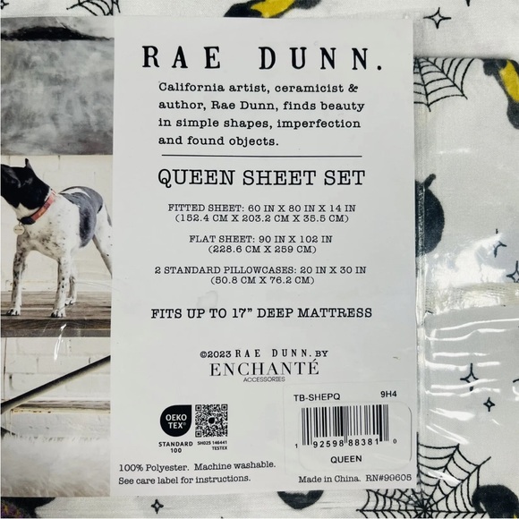Rae Dunn Halloween QUEEN SIZE SHEET SET Witches Kettle Hat Spider Webs Shoes NEW - Picture 4 of 4